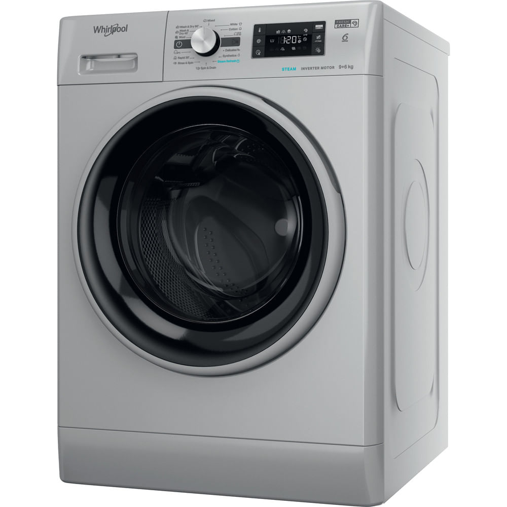 Whirlpool FFWDB 964489 SBSV EE  Elöltöltős mosó- és szárítógép – 9 kg, 1400 ford./perc, A Energiaosztály, 6. Érzék technológia, FreshCare+, Smart Delay, Wash&Dry, Gőz program, Ezüst