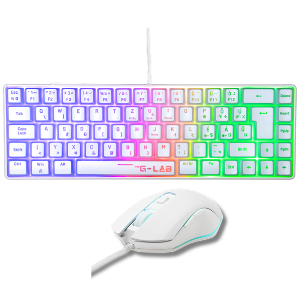 The G-Lab Gaming kit - 2 in 1 COMBO HYDROGEN W/HU  TKL billentyűzet egér 6200 DPI  RGB USB-A Fehér HU
