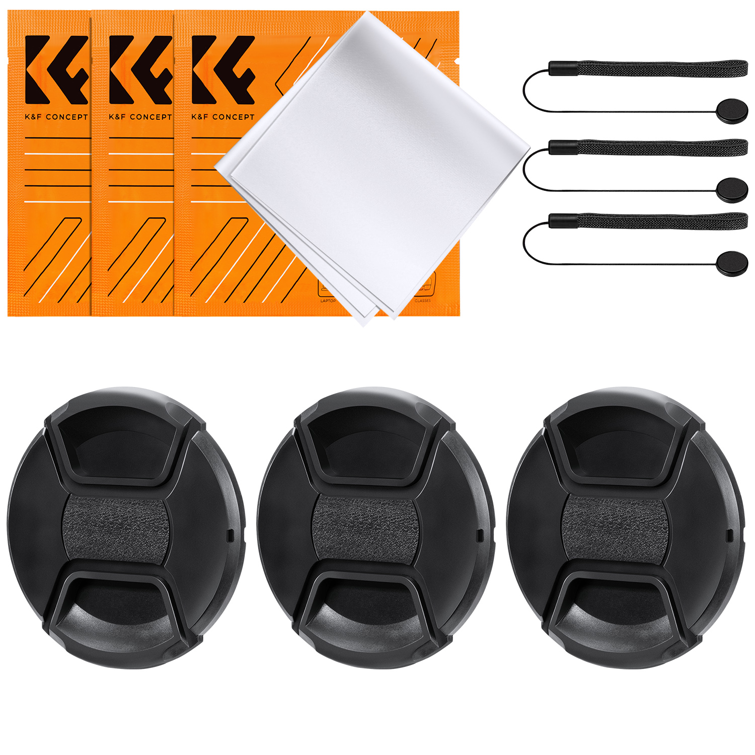 K&F Concept 3db objektívvédő sapka zsinórral + 3db törlőkendő, 82mm