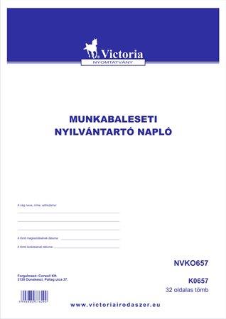 Nyomtatvány, munkabaleseti nyilvántartó napló, 32 oldal,  A4, VICTORIA PAPER, 10 tömb/csomag
