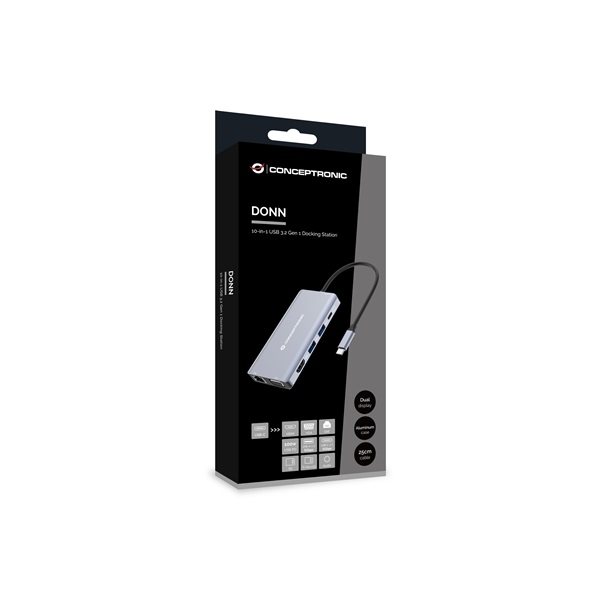 Conceptronic    DONN20G  USB-C to HDMI/VGA/USB-C PD/USB 3.0/SD/TF/GbE/AUX  Notebook Dokkoló