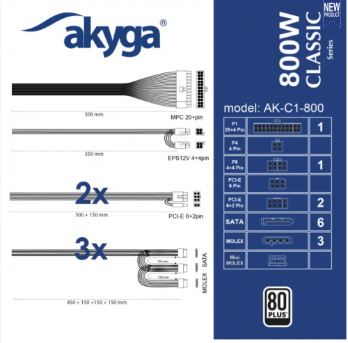 Akyga AK-C1-800 ATX Számítógép tápegység  