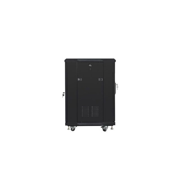 Lanberg FF01-6615-12B 19" 15U SZÉL:600mm MÉLY:600mm MAG:848mm lapraszerelt üvegajtós fekete rack szekrény