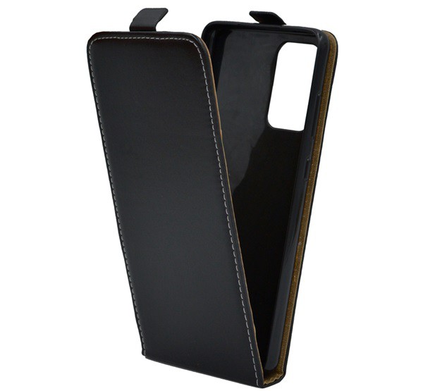 Tok álló, bőr hatású (FLIP, lefelé nyíló, szilikon tartó) FEKETE [Samsung Galaxy A72 5G (SM-A726F)]