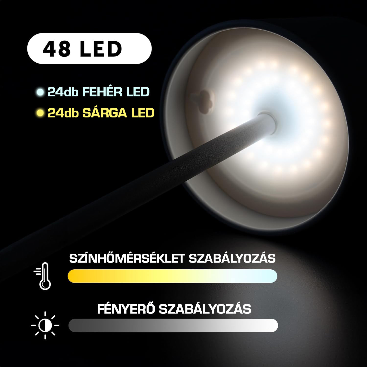 Dörr Manta akkumulátoros asztali LED lámpa, fényerő és színhőmérséklet szabályozás, 36cm, fehér