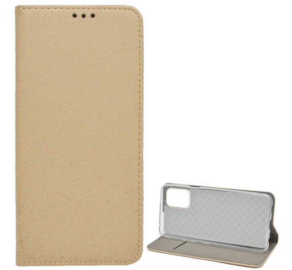 Tok álló, bőr hatású (FLIP, oldalra nyíló, asztali tartó funkció, rombusz minta) ARANY [LG K62 (LMK525)]