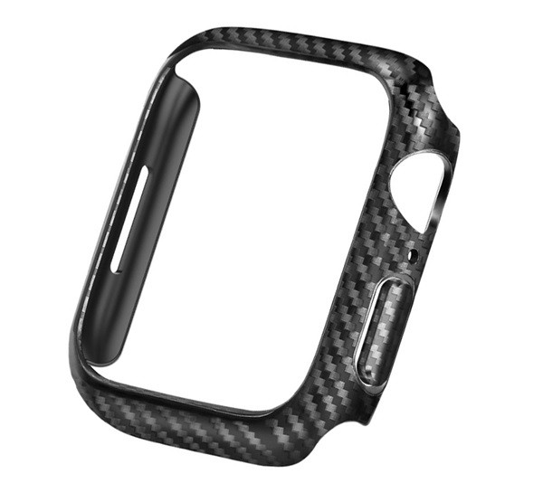 Műanyag keret (BUMPER, ütésálló, karbon minta) FEKETE [Apple Watch Series 7 41mm]