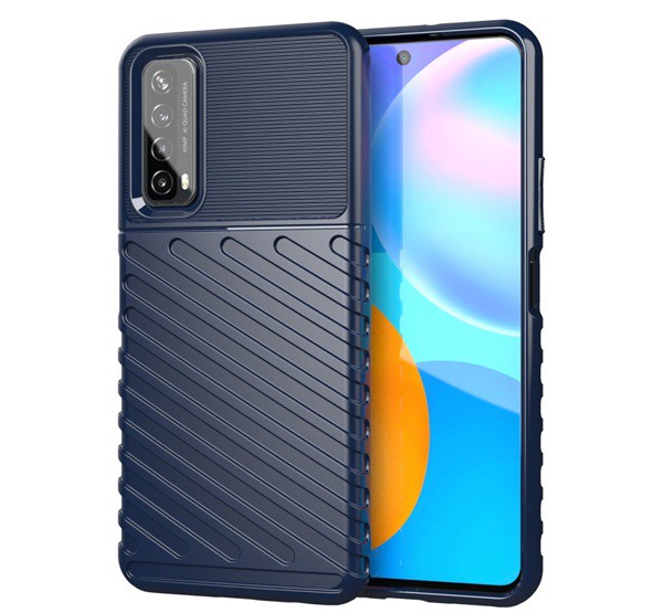 Szilikon telefonvédő (közepesen ütésálló, csíkos, dombor minta) SÖTÉTKÉK [Huawei P Smart (2021)]