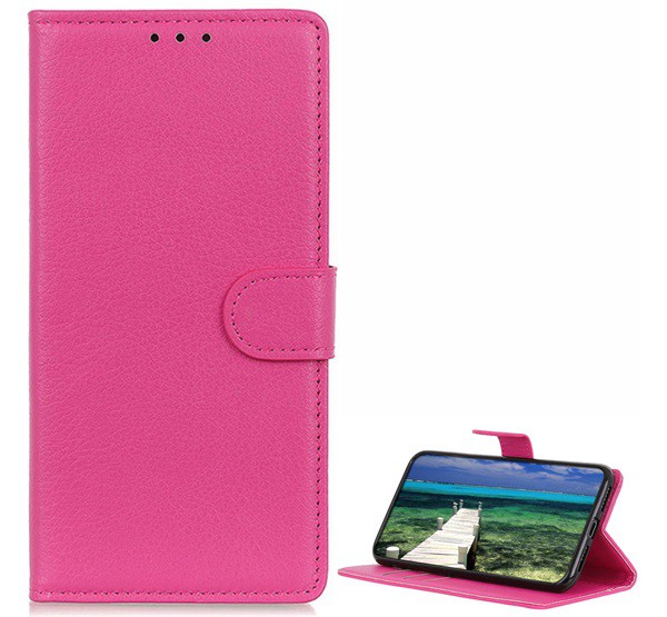 Tok álló, bőr hatású (FLIP, oldalra nyíló, asztali tartó funkció, prémium) RÓZSASZÍN [Samsung Galaxy M22 (SM-M225F)]