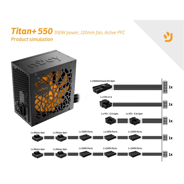 NJOY 550W Titan+ 550 80 Plus Bronze Aktív PFC 12cm Tápegység NJOY 550W Titan+ 550 80 Plus Bronze Aktív PFC 12cm Tápegység