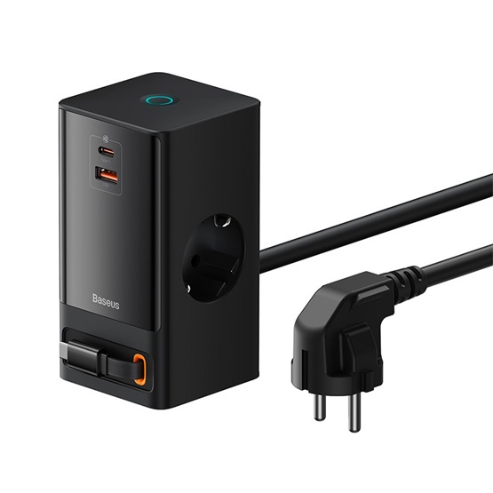 Baseus PowerCombo töltőállomás 65W 2×CEE 7/3 +1×USB Type-A + 1×USB Type-C + USB Type-C kábel Fekete
