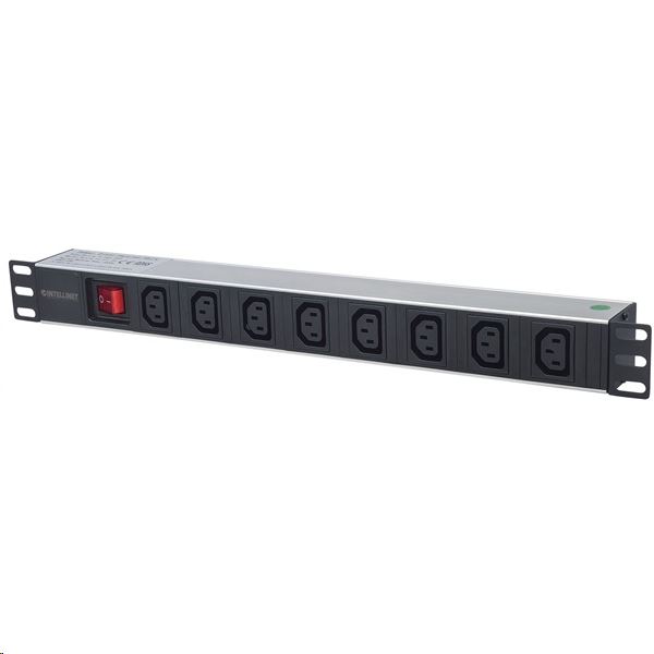 Manhattan 19" 1U Rackmount elosztó, 8db C13 aljzat, 2m eltávolítható kábel, ki-be kapcsológomb (163620)