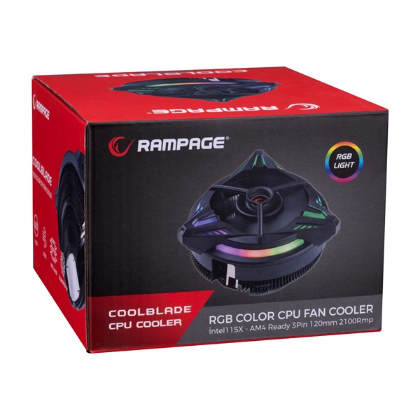 Rampage CPU Cooler  RM-C03 COOLBLADE  max 28dB  4 pin csatlakozó  8cm RGB LED