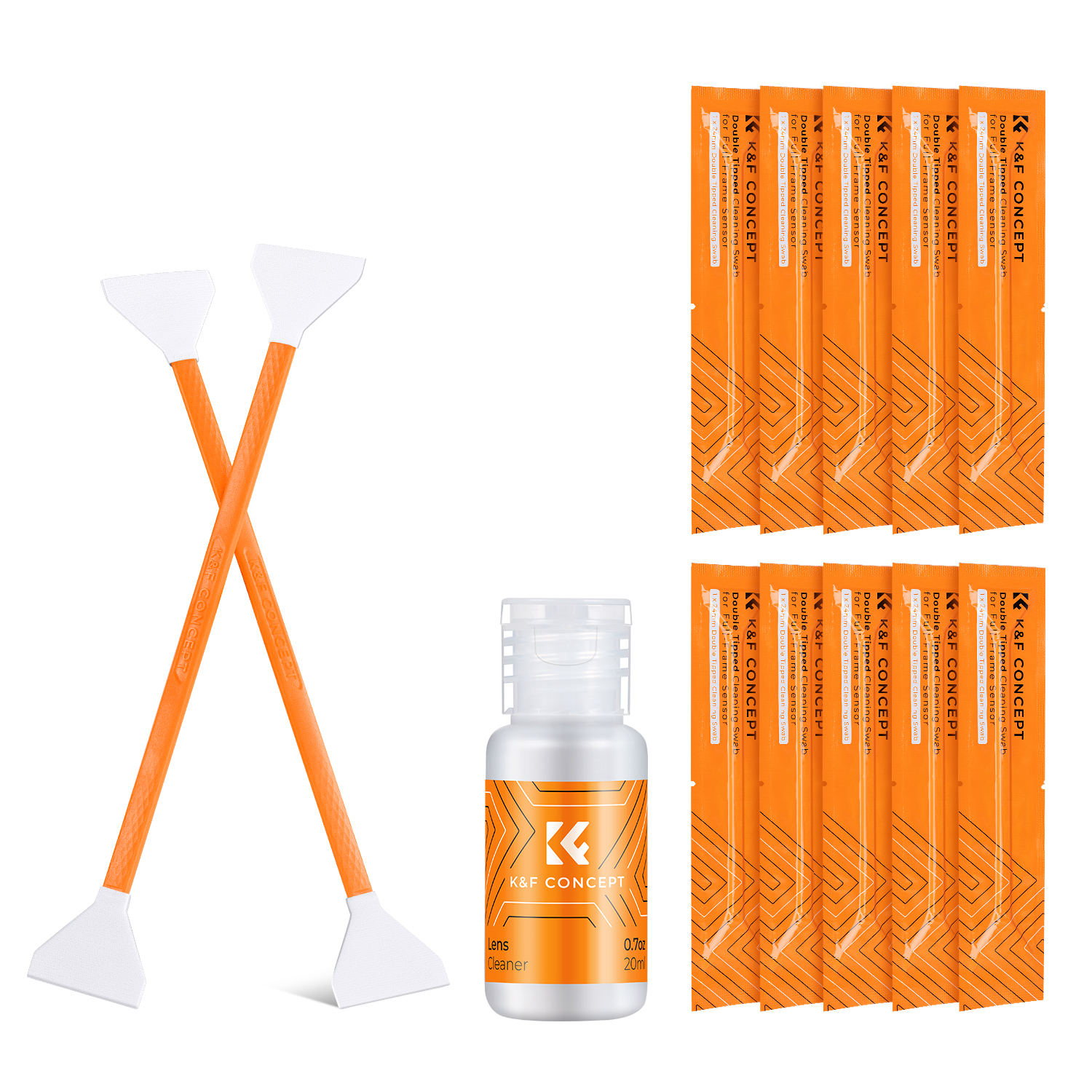 K&F Concept dupla fejes 24 mm-es tisztítópálca készlet Full Frame  10 db + 20 ml tisztító folyadék