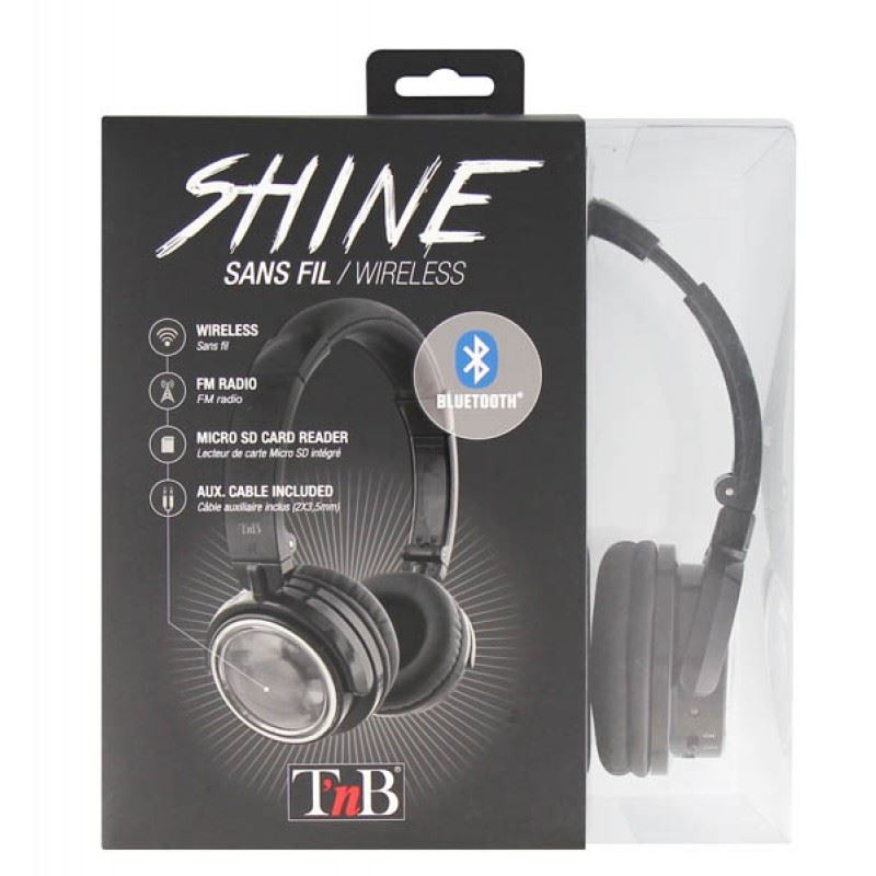 TnB Shine fekete Bluetooth-os mikrofonos fejhallgató +FM rádió +MP3 lejátszó (CBSHINEBK)