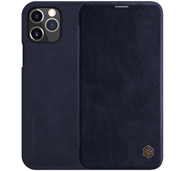 NILLKIN QIN tok álló, bőr hatású (FLIP, oldalra nyíló, bankkártya tartó) SÖTÉTKÉK [Apple iPhone 12 Pro]