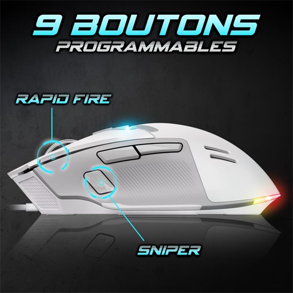 Spirit of Gamer   ELITE-M60 White Optikai 20000 DPI 1000Hz 9 programozható gomb RGB vezetékes Egér Fehér