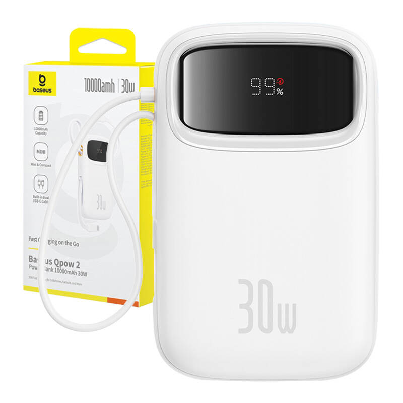 Baseus QPow 2 10000mAh 30W  2xUSB-C powerbank Fehér 