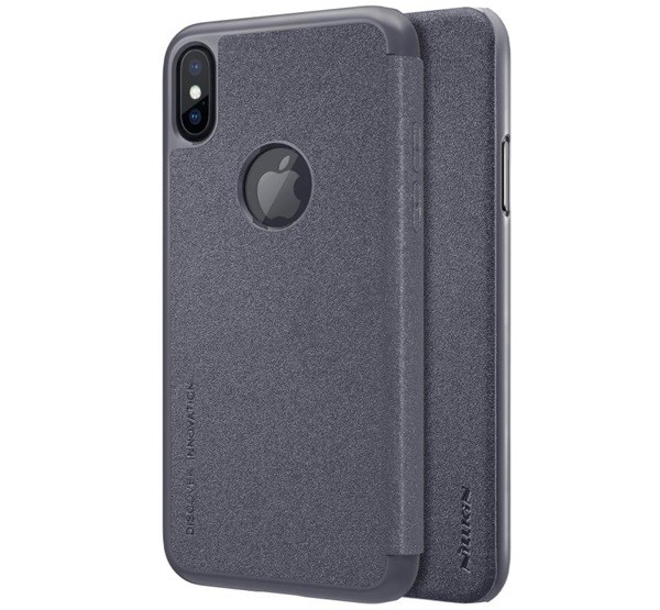 NILLKIN SPARKLE műanyag telefonvédő (mikroszálas bőr hatású FLIP, oldalra nyíló, logo kivágás) FEKETE [Apple iPhone XS 5.8]