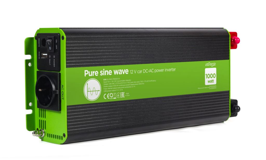 Gembird Energenie 12V Tiszta szinuszhullámú autós DC-AC inverter 1000 W