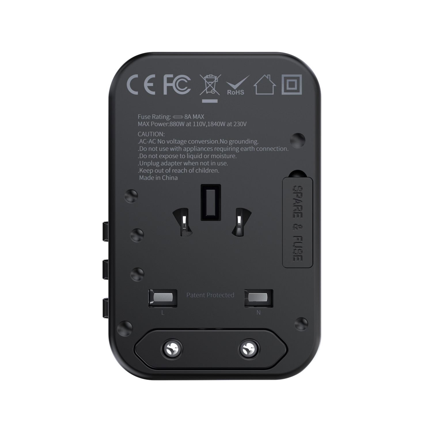 Choetech USB-C*2+A  65W travel US,UK,EU,AU töltő Fekete  