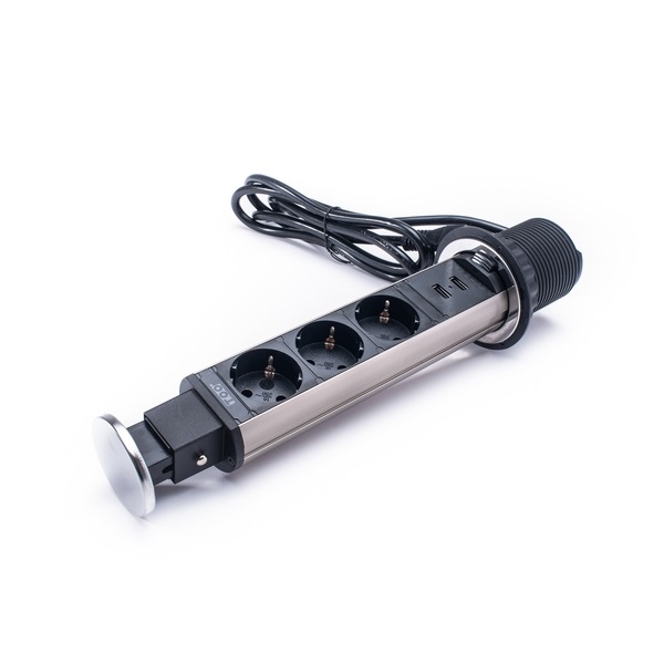 TOO PPS-305-3C IP20, 3x 2P+F, 2x USB-A, króm asztalba süllyeszthető elosztó TOO PPS-305-3C IP20, 3x 2P+F, 2x USB-A, króm asztalba süllyeszthető elosztó