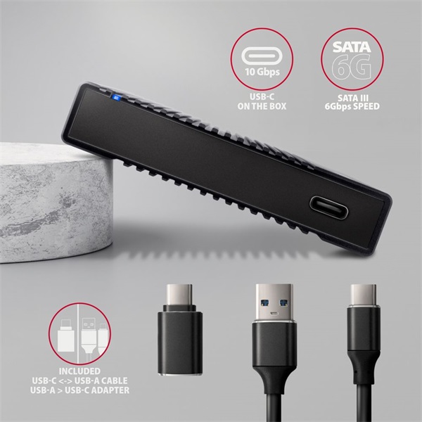 Axagon EE25-GTR USB-C 3.2 Gen 2 SATA 6G 2,5" fekete HDD/SSD ház Axagon EE25-GTR USB-C 3.2 Gen 2 SATA 6G 2,5" fekete HDD/SSD ház