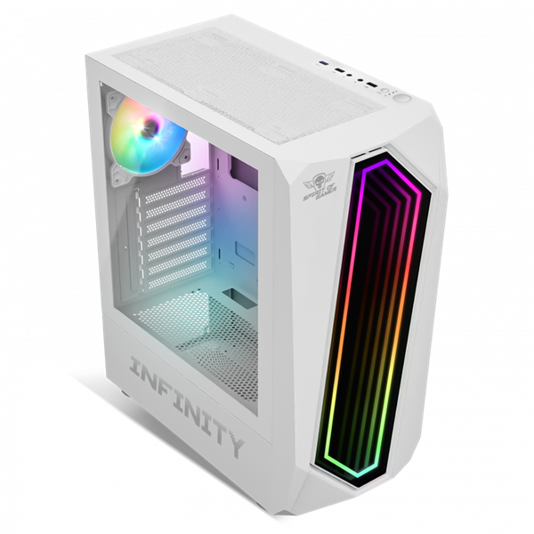 Spirit of Gamer Számítógépház - INFINITY White (fekete, ablakos, 8x12cm ventilátor, alsó táp,  ATX, 1xUSB3.0, 2xUSB2.0)