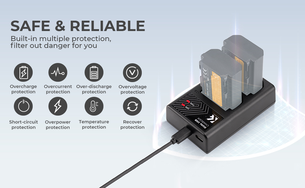 K&F Concept hordozható dupla BC-QZ1 akkumulátor töltő, USB-C, 2db FZ100 akkumulátorhoz