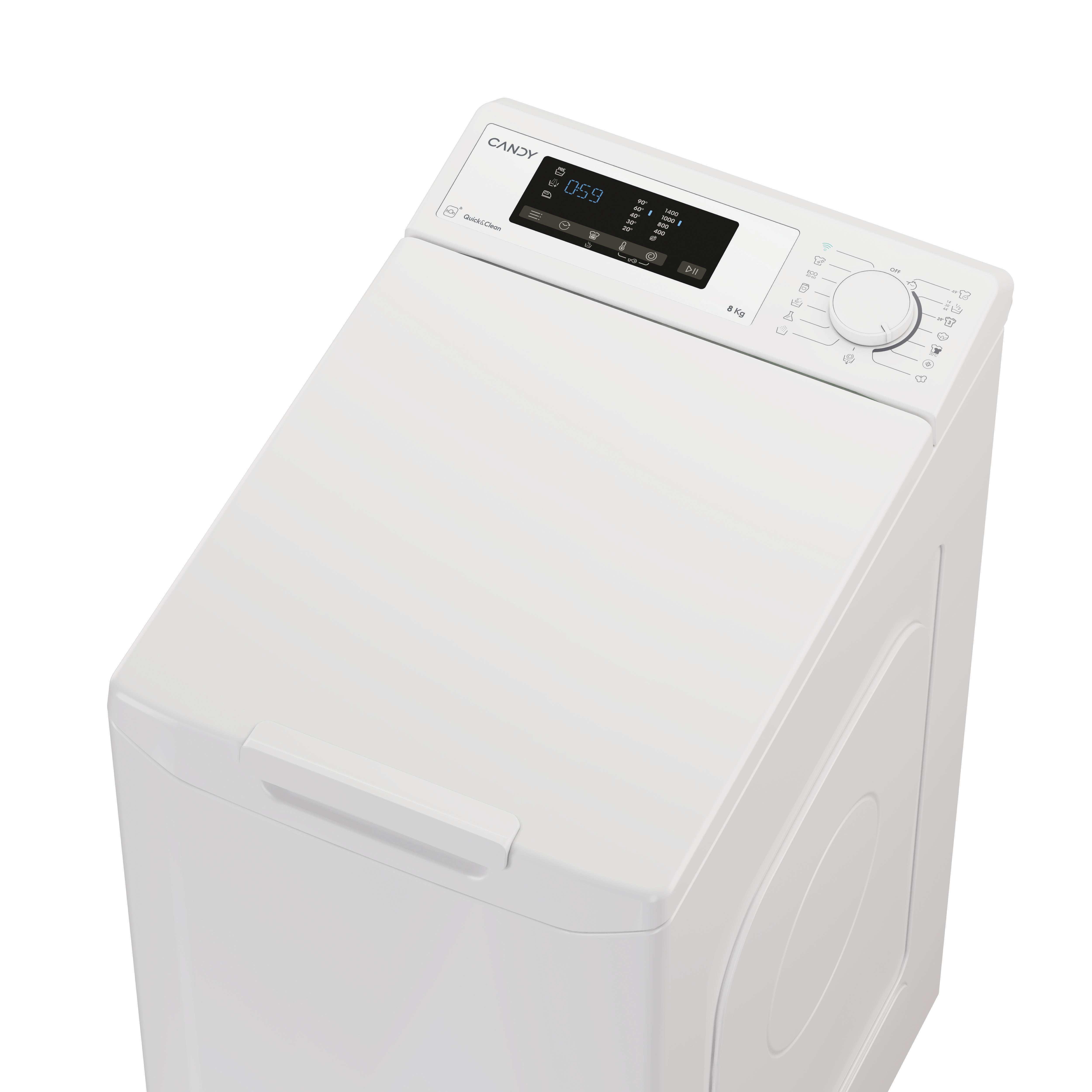 Candy TCA483D2-S Felültöltős mosógép - 8 Kg, 1400 Fordulat/perc, D Energiaosztály