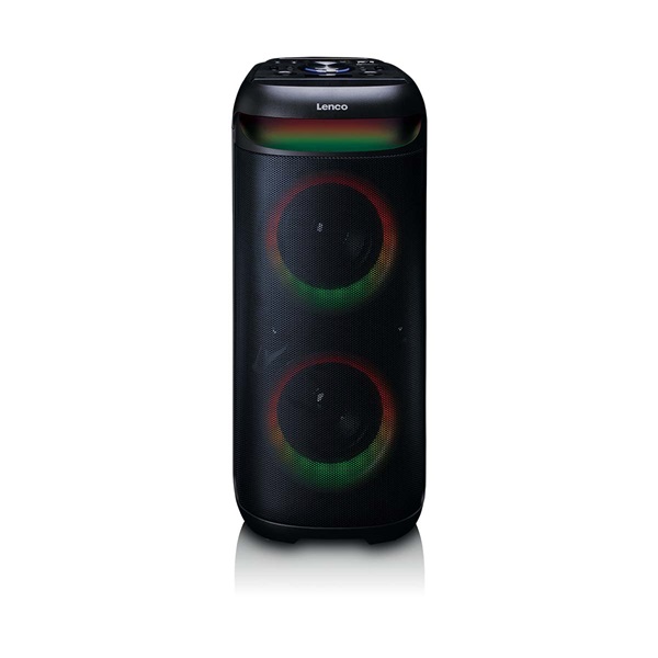 Lenco PA-210BK Bluetooth 5.3 bulihangszóró beépített világítással , TWS, 100W erősítővel, 2x mikrofon bemenet