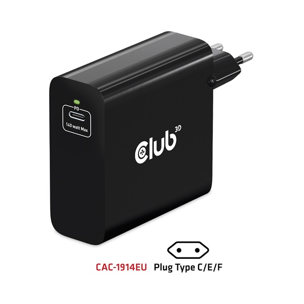 Club 3D   CAC-1914EU 140W GaN USB-C  PD 3.1 Hálózati Töltő