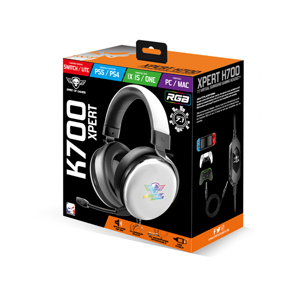 Spirit of Gamer Fejhallgató - H700 White (MultiPlatform, 7.1, mikrofon, hangerőszabályzó, nagy-párnás, fehér)