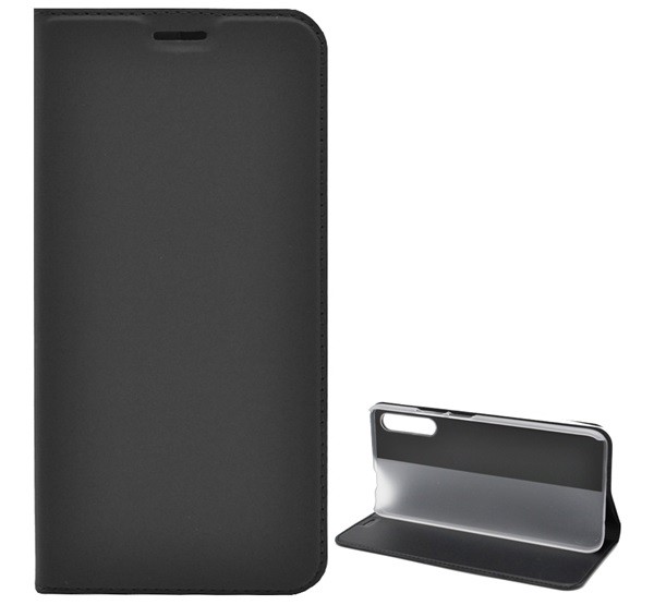 Tok álló, bőr hatású (FLIP, oldalra nyíló, asztali tartó funkció) FEKETE [Huawei P Smart Pro (2019)]
