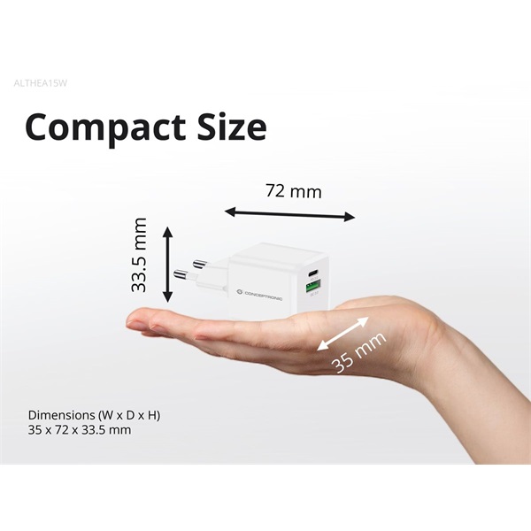 Conceptronic ALTHEA15W USB-C+USB-A 20W telefon töltő adapter Fehér Conceptronic ALTHEA15W USB-C+USB-A 20W telefon töltő adapter Fehér