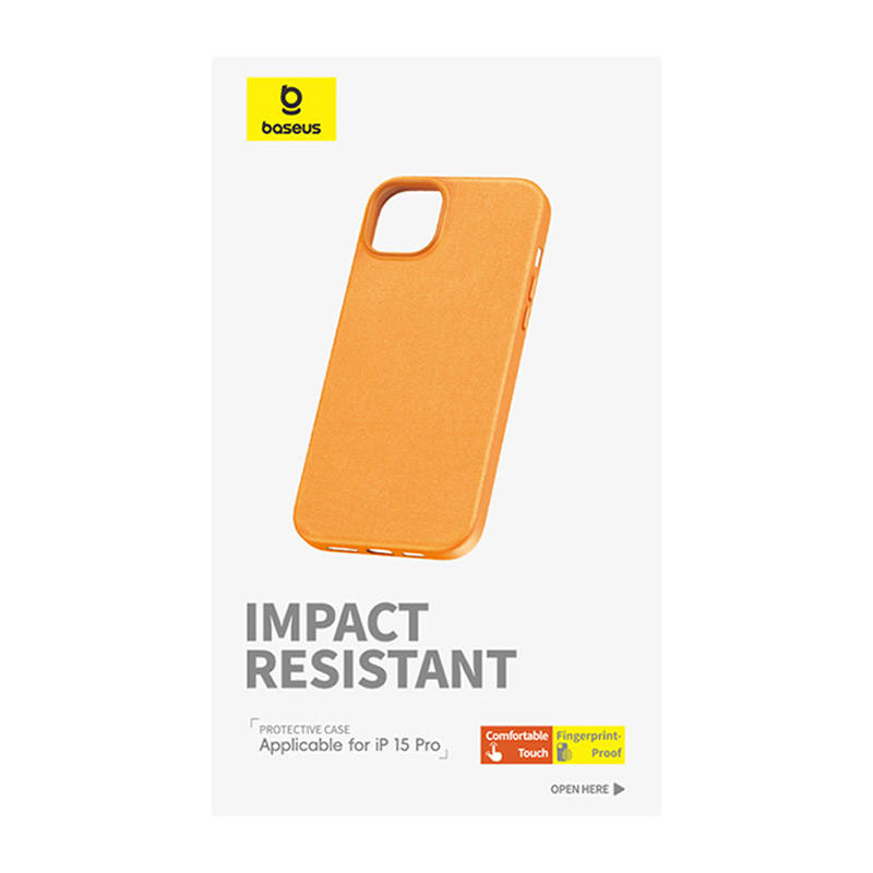Phone Case for iPhone 15 ProMax Baseus Fauxther Series (Orange) Phone Case for iPhone 15 ProMax Baseus Fauxther Series (Orange)