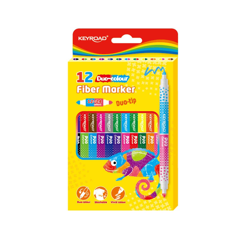 Keyroad Rostirón, filctoll kétvégű készlet 12 db/doboz  duo fiber marker 24 klf. szín (KR972435)