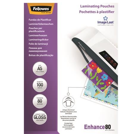 Fellowes Meleglamináló fólia,A5, 80 mikron fényes, 100 db (5306002)