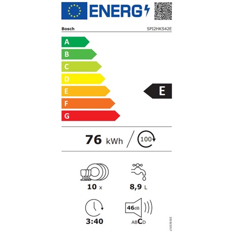Bosch SPI2HKS42E Beépíthető 10 terítékes mosogatógép - E energiaosztály