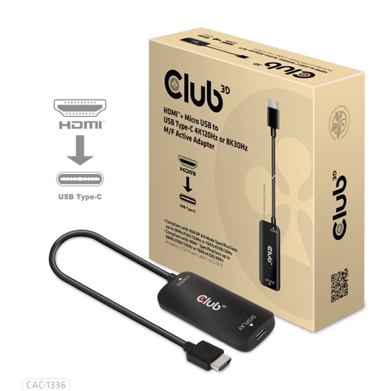 Club3D HDMI + Micro USB to USB Type-C 4K120Hz or 8K30Hz Active Adapter M/F Club3D HDMI + Micro USB to USB Type-C 4K120Hz or 8K30Hz Active Adapter M/F
