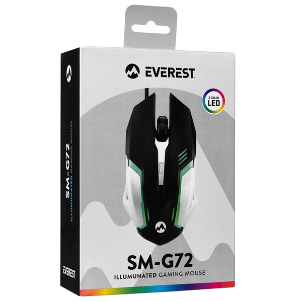 Everest SM-G72   1200 DPI optikai fekete RGB LED Egér
