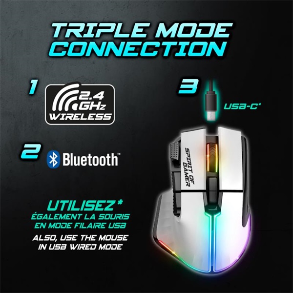 Spirit of Gamer PRO-M5 Arctic Wireless Optikai  8000DPI Vezeték nélküli Egér  Fehér 