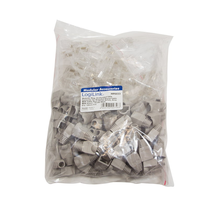 Logilink RJ45 moduláris csatlakozó, Cat.6, árnyékolatlan, szürke tartó, 100 db (MP0023) Logilink RJ45 moduláris csatlakozó, Cat.6, árnyékolatlan, szürke tartó, 100 db (MP0023)