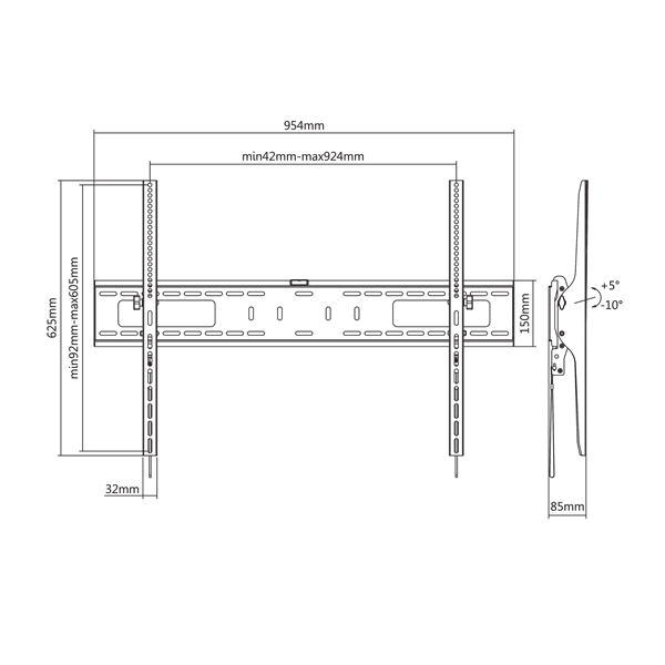 Sbox PLB-4269T 60"-100" dönthető fali TV konzol Sbox PLB-4269T 60"-100" dönthető fali TV konzol