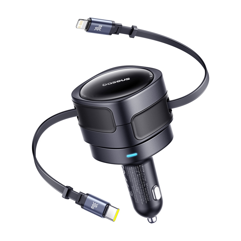 Baseus Enjoyment Max autós töltő USB-C + villámkábelekkel 60W Fekete