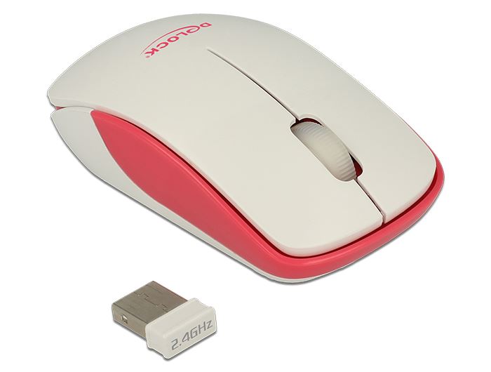 Delock 12495 Mini vezeték nélküli optikai egér fehér-pink