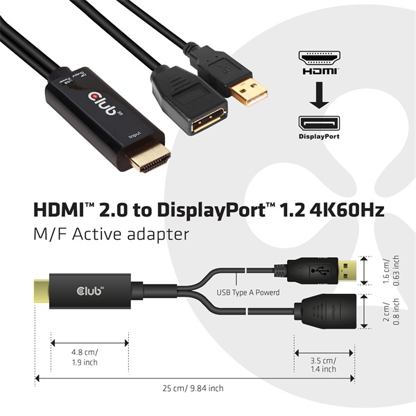 Club3D HDMI to DisplayPort 4K60Hz M/F Active Adapter