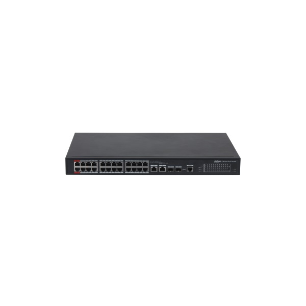 Dahua PFS4226-24ET-360-V2 24x 10/100(Hi-PoE(1,2)/PoE/PoE+)+2x gigabit/SFP combo uplink, 360W PoE menedzselhető switch