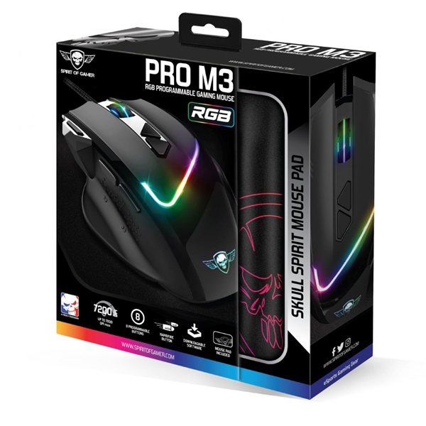 Spirit Of Gamer PRO-M3 RGB optikai Gaming egér és egérpad fekete (S-PM3RGB)