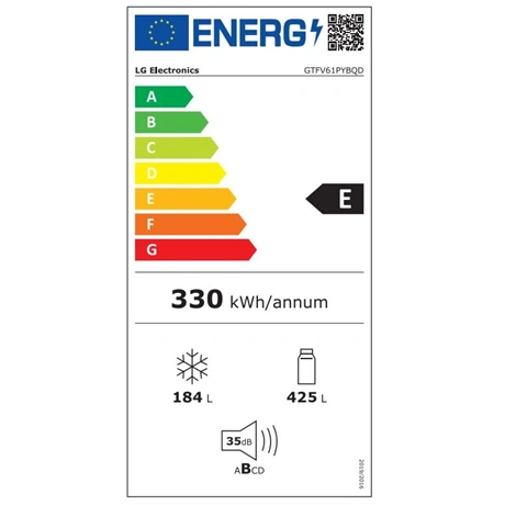 Lg GTFV61PYBQD  Felülfagyasztós hűtőszekrény, E energiaosztály, Inox